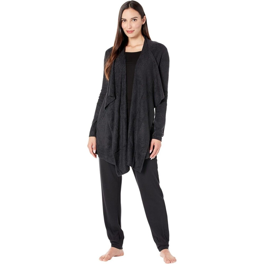 Barefoot Dreams Bamboo Chic Lite S/M Black Island Drape Front Wrap Cardigan
